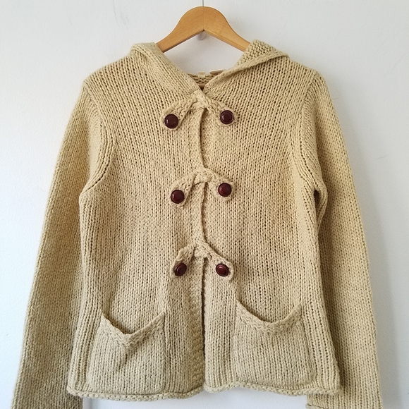 Anthropologie Moth Knit Wool Blend Hooded Cardigan Sweater Medium - Picture 3 of 11